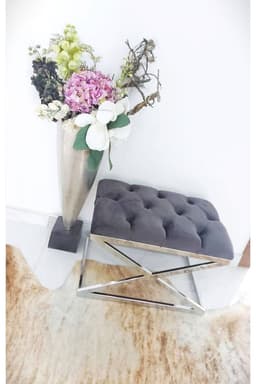 Delano X Bench Puf – 40 x 60 cm Krom Metal Ayaklı, Babyface Kumaş, 44 cm Yükseklik - 3