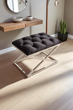 Delano X Bench Puf – 40 x 60 cm Krom Metal Ayaklı, Babyface Kumaş, 44 cm Yükseklik - 2