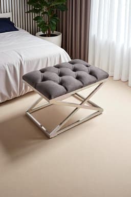 Delano X Bench Puf – 40 x 60 cm Krom Metal Ayaklı, Babyface Kumaş, 44 cm Yükseklik - 1