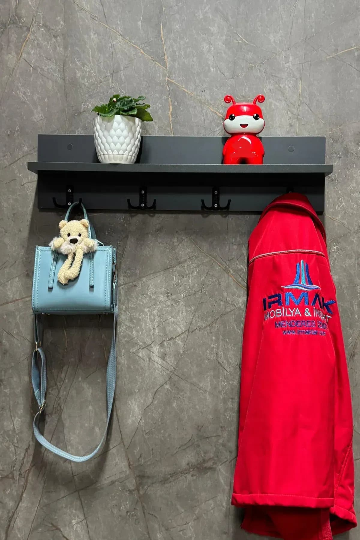 Irmak Mobilya Antrasit Renkli Duvar Askılığı Hol Koridor Mutfak Banyo, Havlu, Elbise Askılık