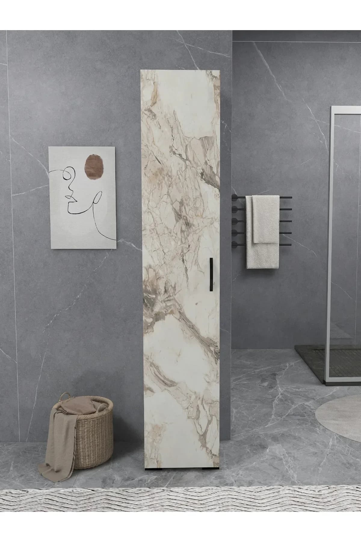 Irmak Mobilya Tek Kapaklı Mermer Renkli 5 Raflı Çok Renkli Çok Amaçlı Banyo Mutfak Dolabı Kiler Dolabı Tek Kapılı Erzak