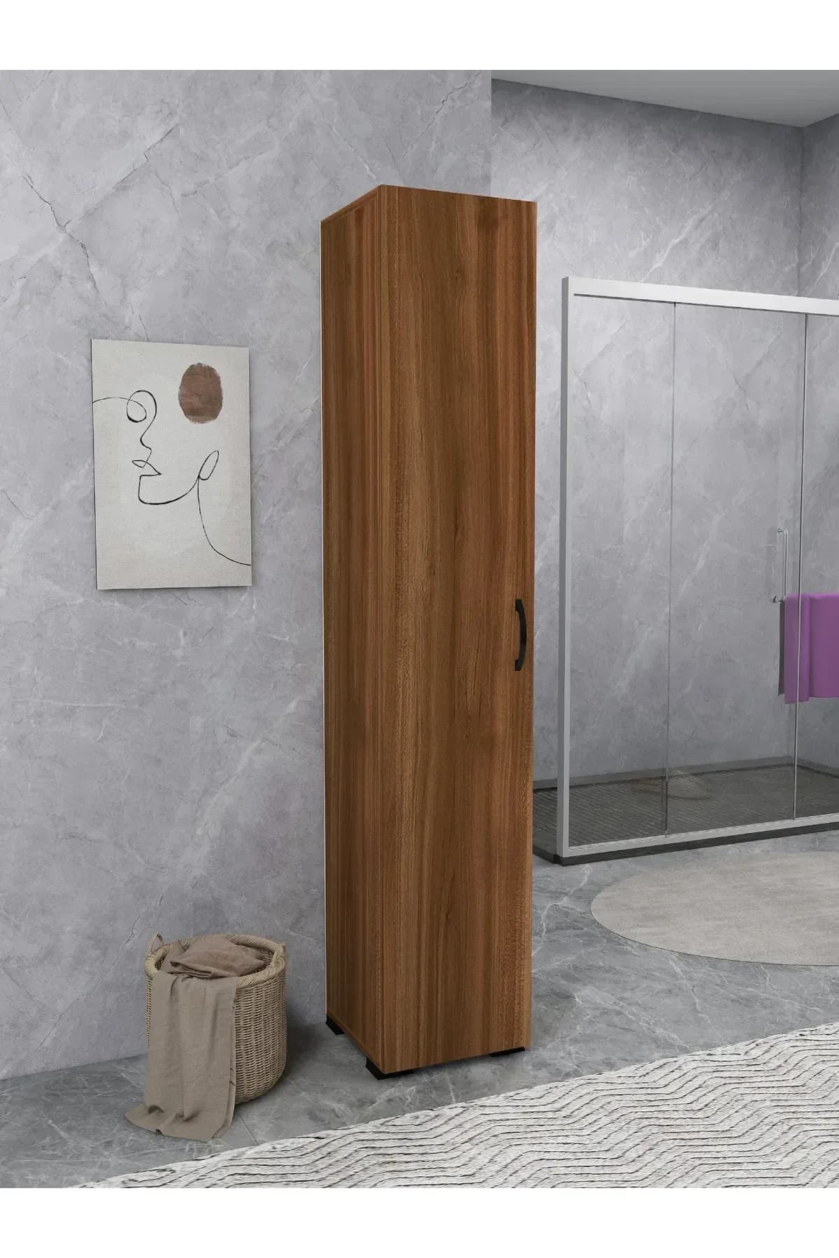 Irmak Mobilya Tek Kapaklı Ceviz Renkli 5 Raflı Çok Renkli Çok Amaçlı Banyo Mutfak Dolabı Kiler Dolabı Tek Kapılı Erzak