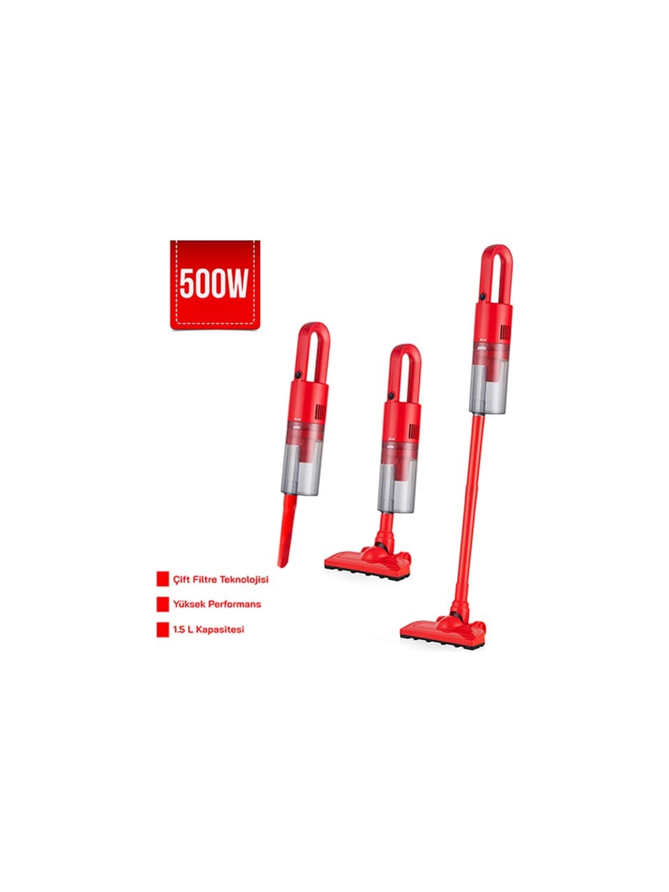 Sinbo SVC-8616 500W Dikey Elektrikli Süpürge – Kırmızı, Yüksek Emiş Gücü