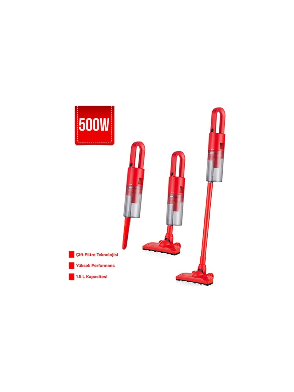 Sinbo SVC-8616 500W Dikey Elektrikli Süpürge – Kırmızı, Yüksek Emiş Gücü