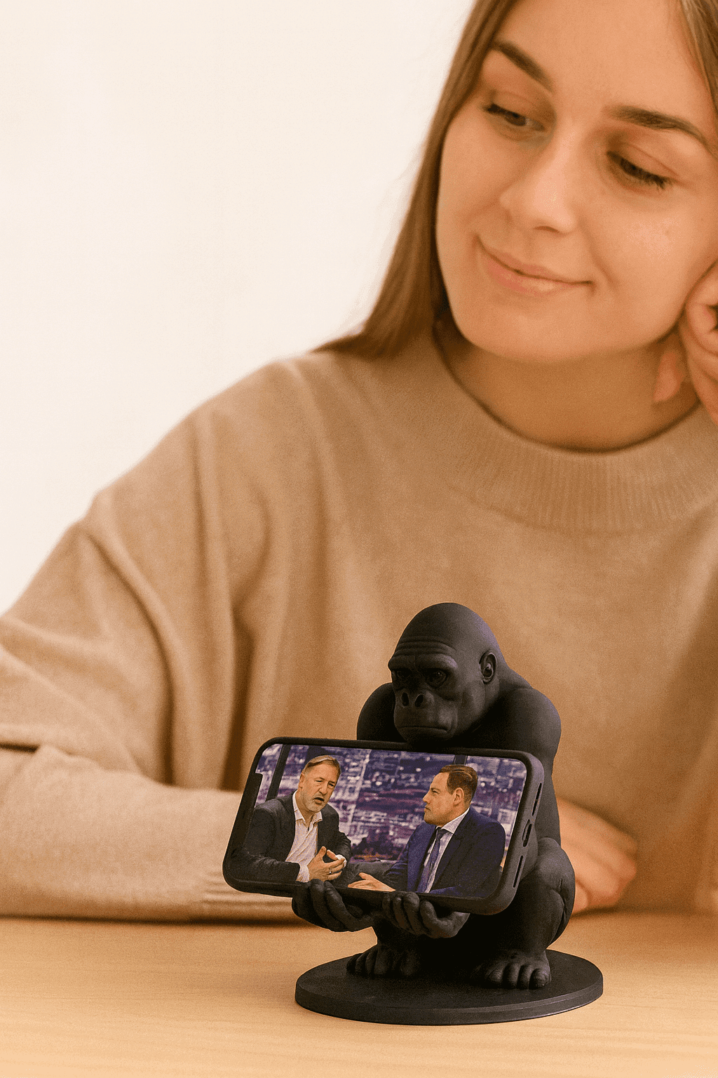 3D Siyah Goril Figürlü Dekoratif Telefon, Tablet Standı, Kalem Tutucu Heykel, Masaüstü Organizer