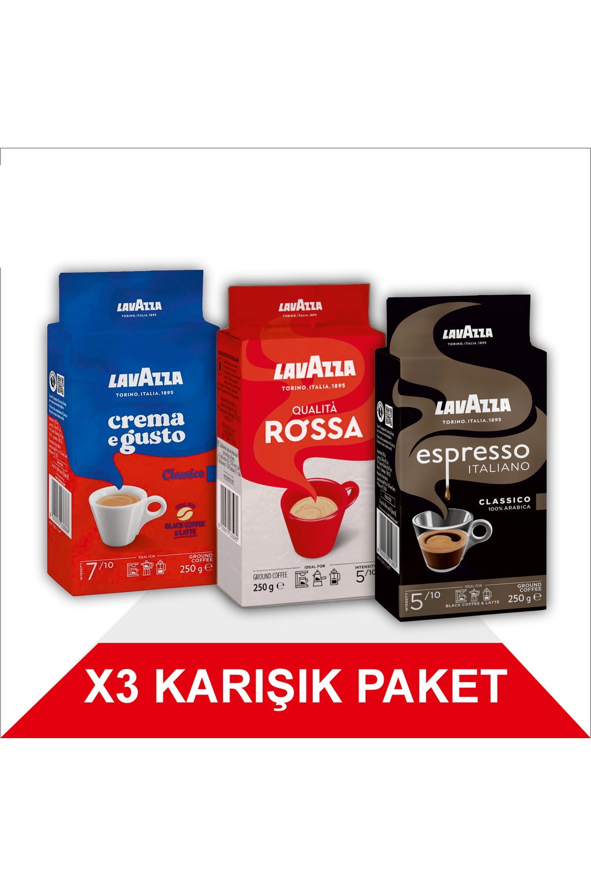 Crema e Gusto + Qualità Rossa + Espresso Classico Italiano Filtre Kahve (250gr) 3'Lü Paket