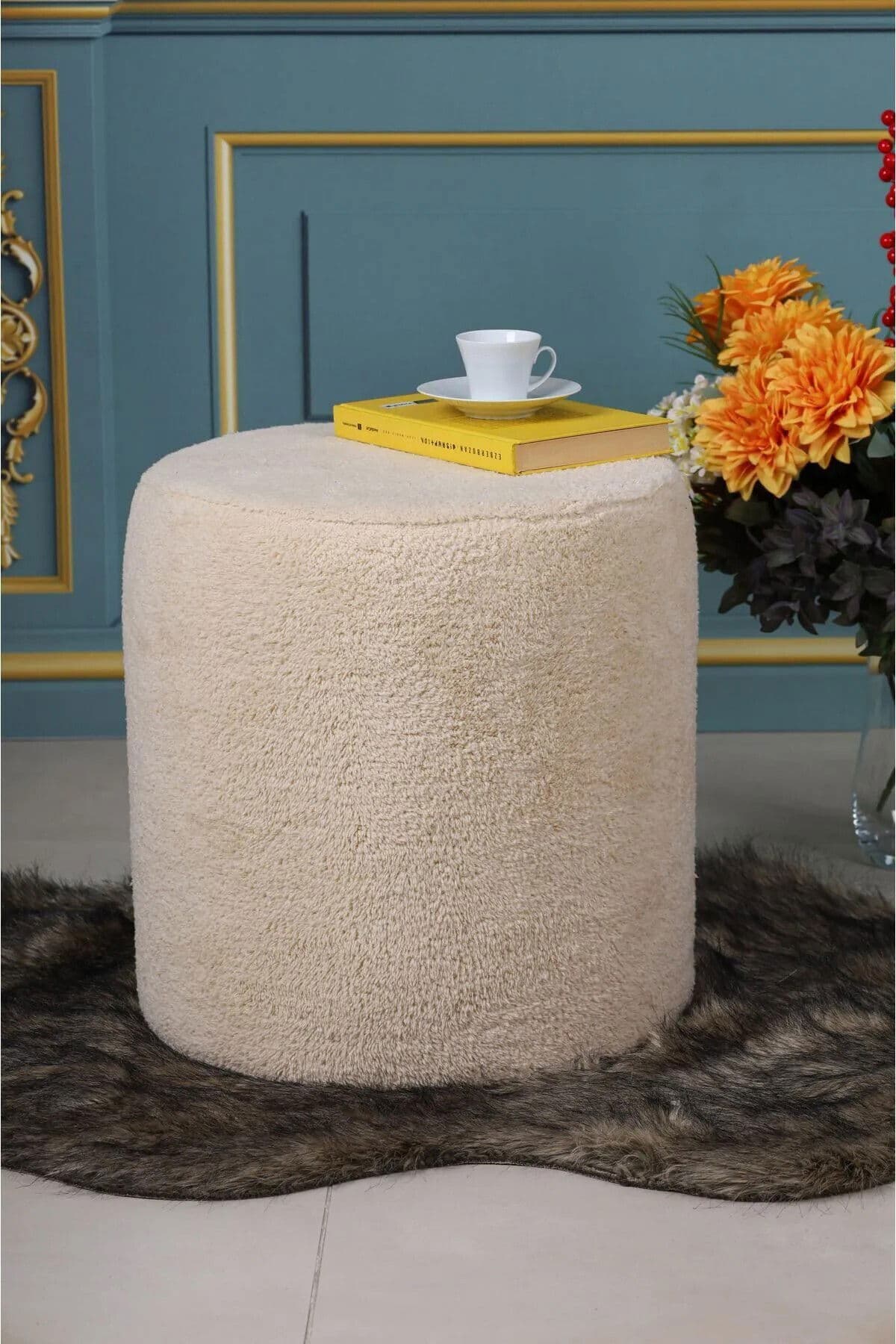 Dublin Etna Nil Peluş Krem Çok Amaçlı Dekoratif Pufkoltuk