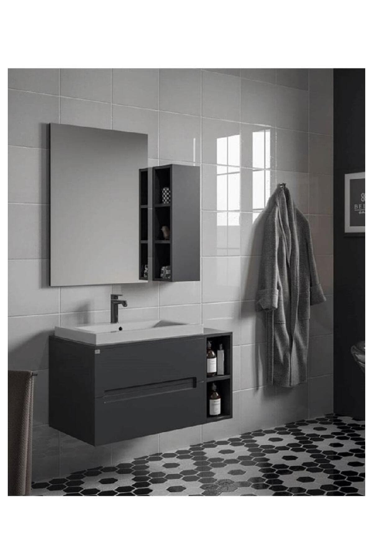 BELİNZA AURORA BANYO DOLABI TAKIMI ANTRASİT 85 CM (TAKIM 4 PARÇA)