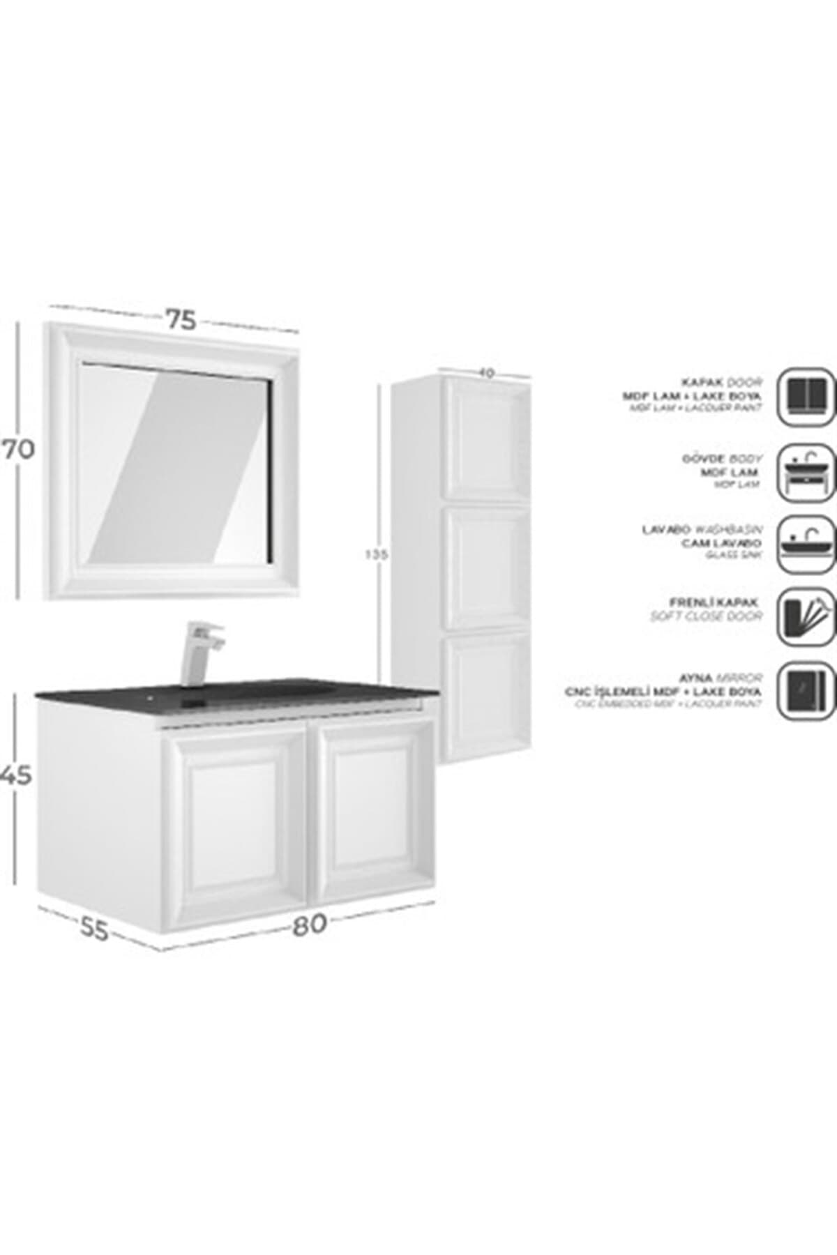 Venturo Banyo Dolabı Takımı Mat Beyaz 80 Cm
