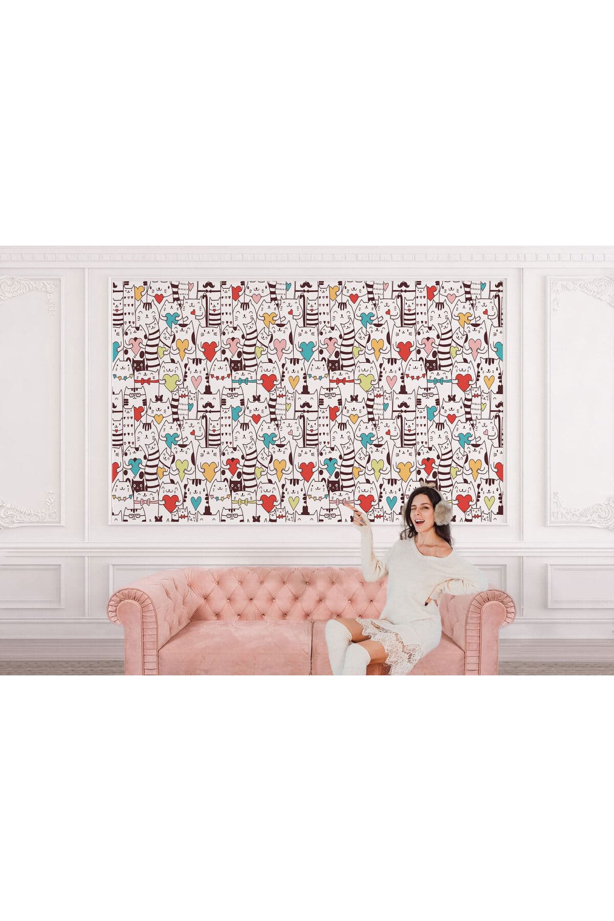 Renkli Aşk Dolu Kediler Duvar Kağıdı-5704