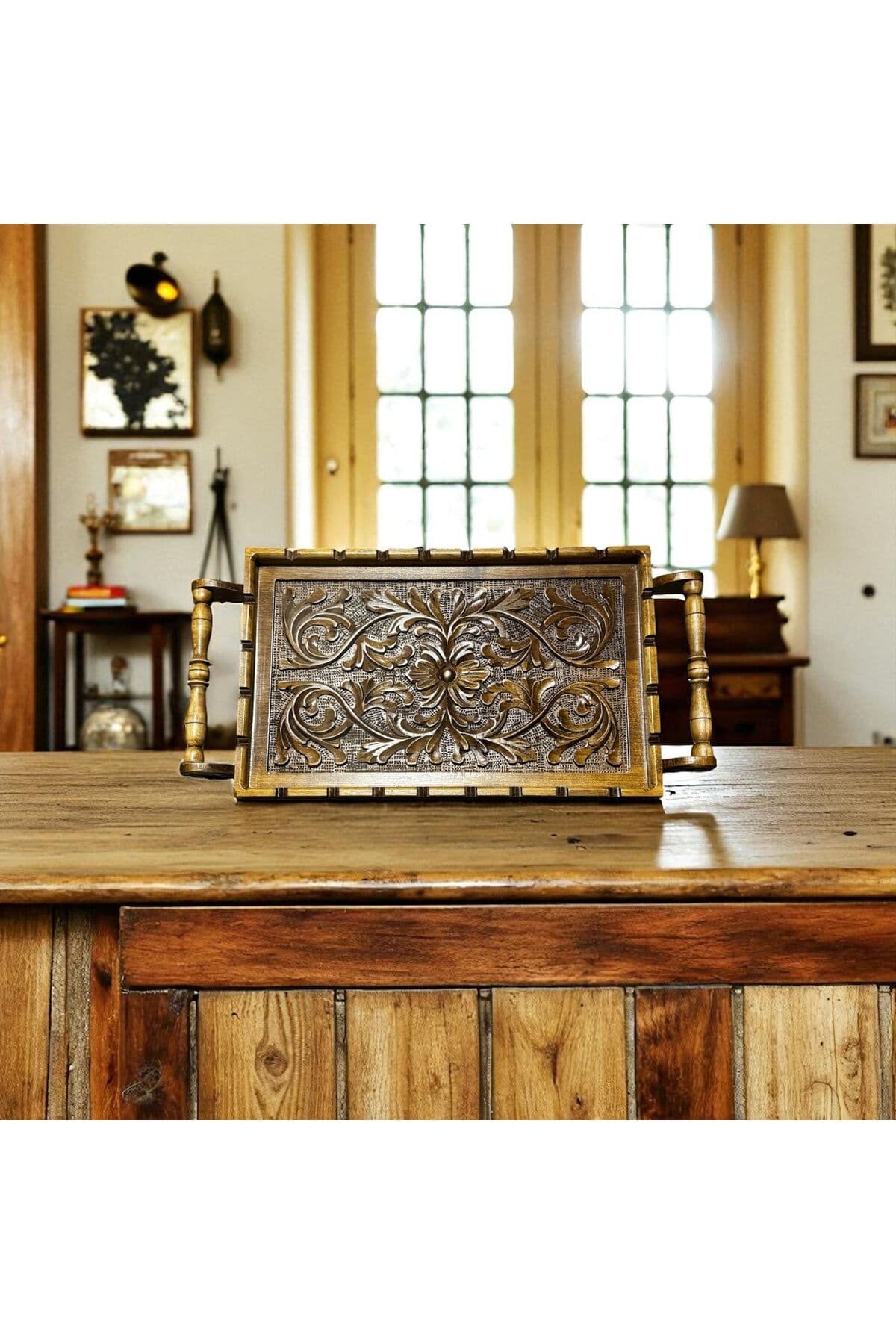 STORE ÖZEL EL EMEĞİ GÖZ NURU ÇEVİZ AĞACINDAN ÇAY TEPSİSİ