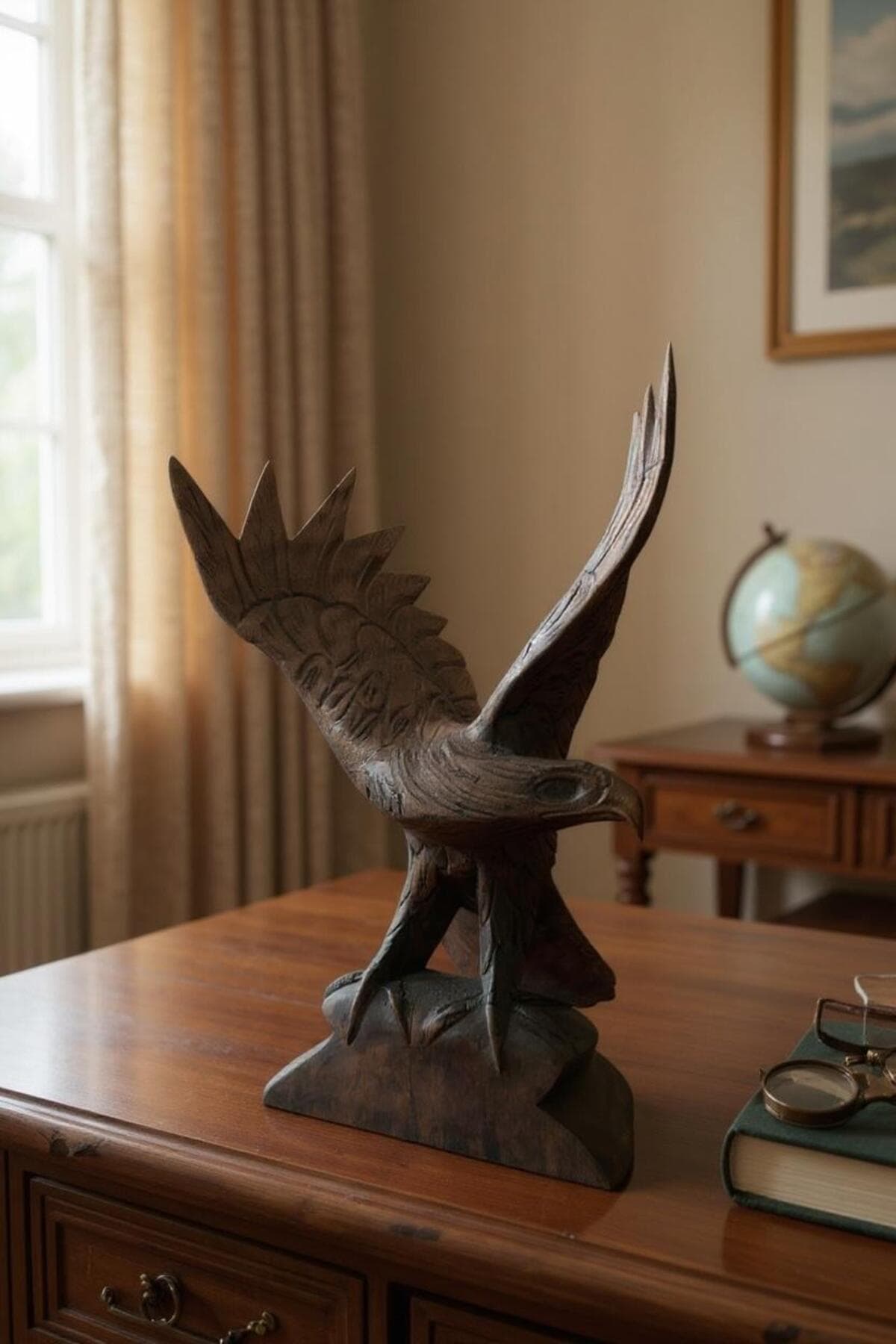 STORE Doğal Ahşap Kartal Heykeli El Yapımı Şahin Atmaca Yırtıcı Kuş Figürü Dekoratif