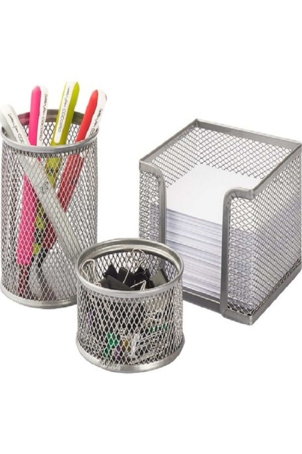 Metal Masa Üstü 3 Lü Kalemlik Seti Gri 2 Adet