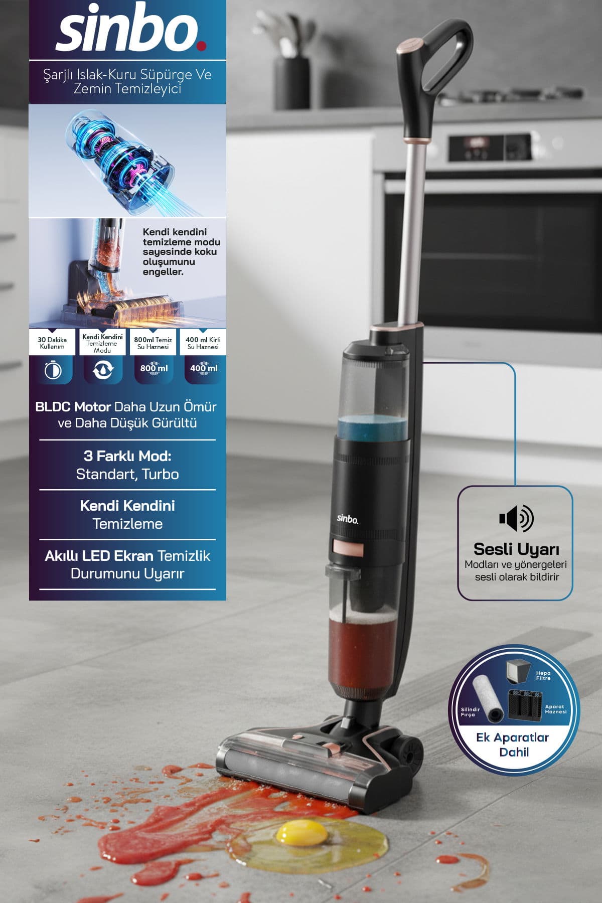 SFC-4102 Islak Kuru Siyah Şarjlı Dikey Süpürge