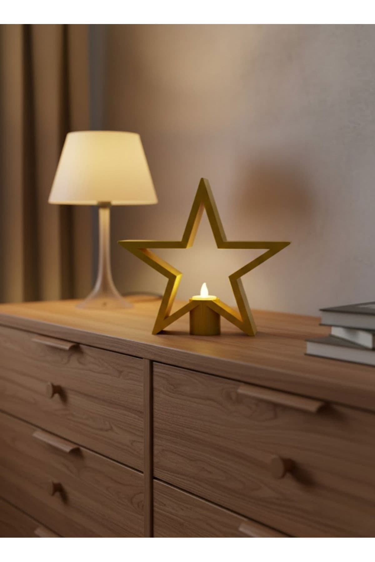 Yıldız Şeklinde Sarı Mumluk Loş Işık Ev Aksesuarı